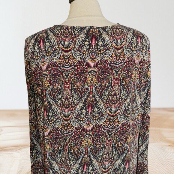 J. Jill Paisley Tunic Top Blouse Sz Large Cotton Modal Knit V Neck Long Sleeves - Picture 10 of 14